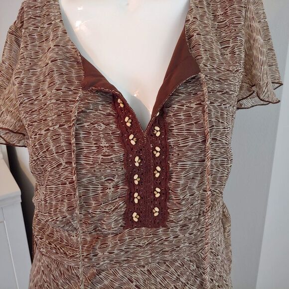 Womens 12 Dressbarn dress with belt sleeveless tan - Picture 4 of 7